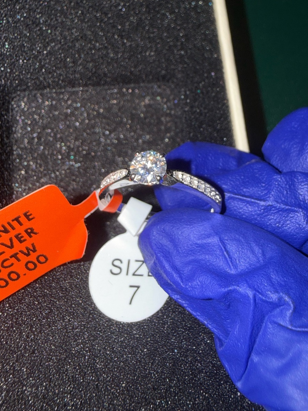 Sterling-Style Solitaire Ring with Pavé Band - White